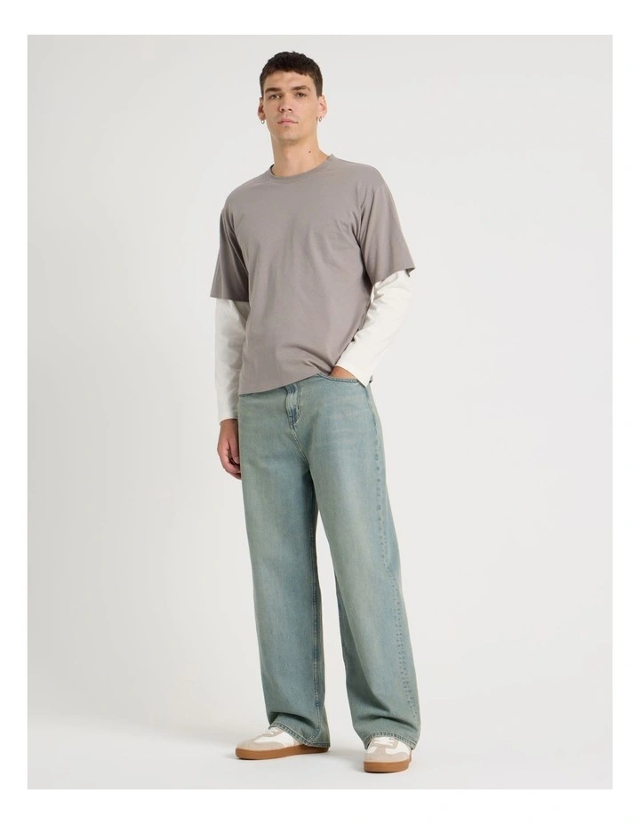 Loose Baggy Green Cast Jeans in Light Blue image 1
