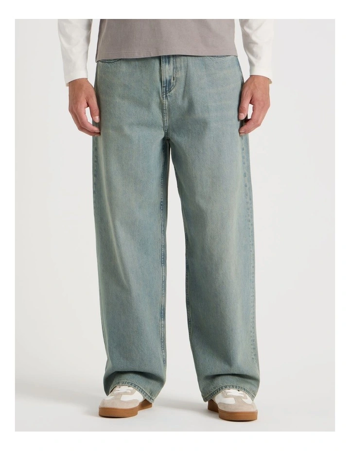 Loose Baggy Green Cast Jeans in Light Blue image 2