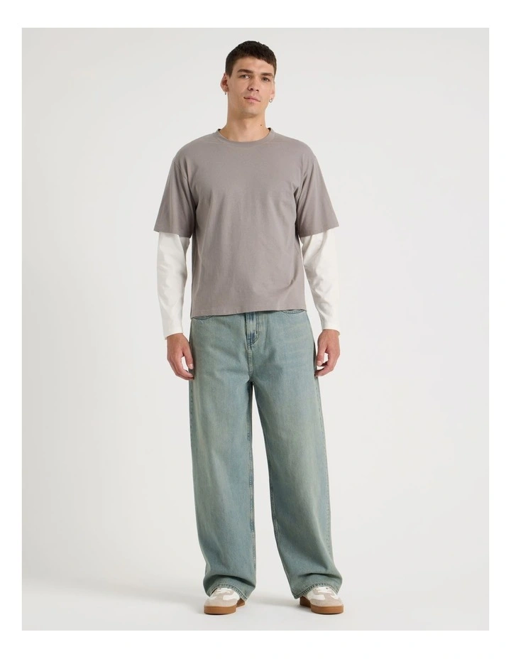 Loose Baggy Green Cast Jeans in Light Blue image 3