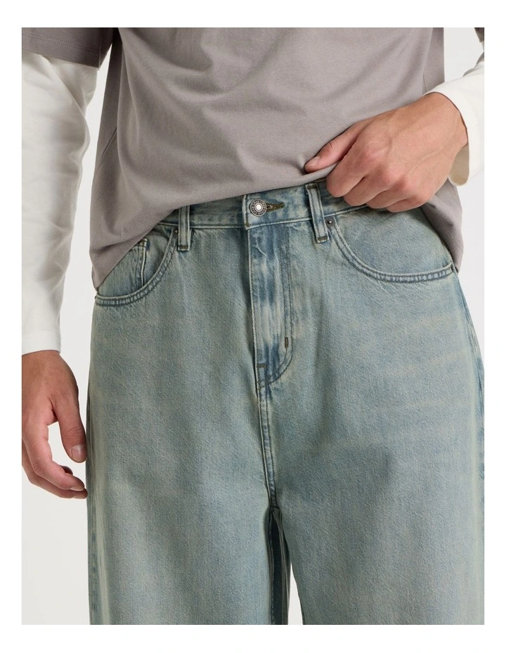Loose Baggy Green Cast Jeans in Light Blue image 4