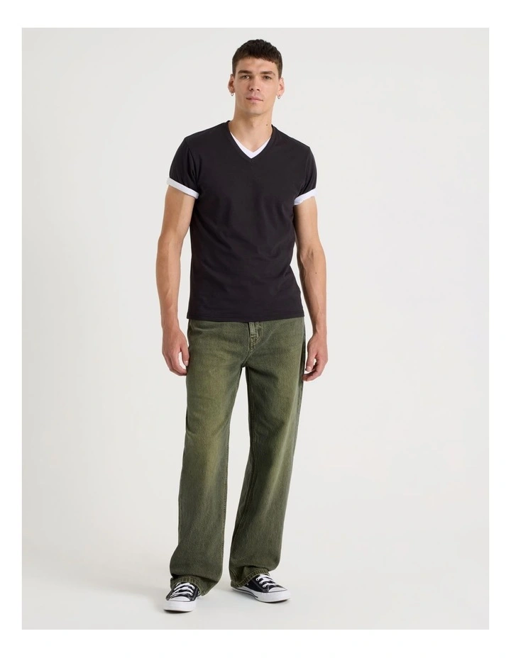 Loose Wide Leg Green Tint Jeans in Green image 2