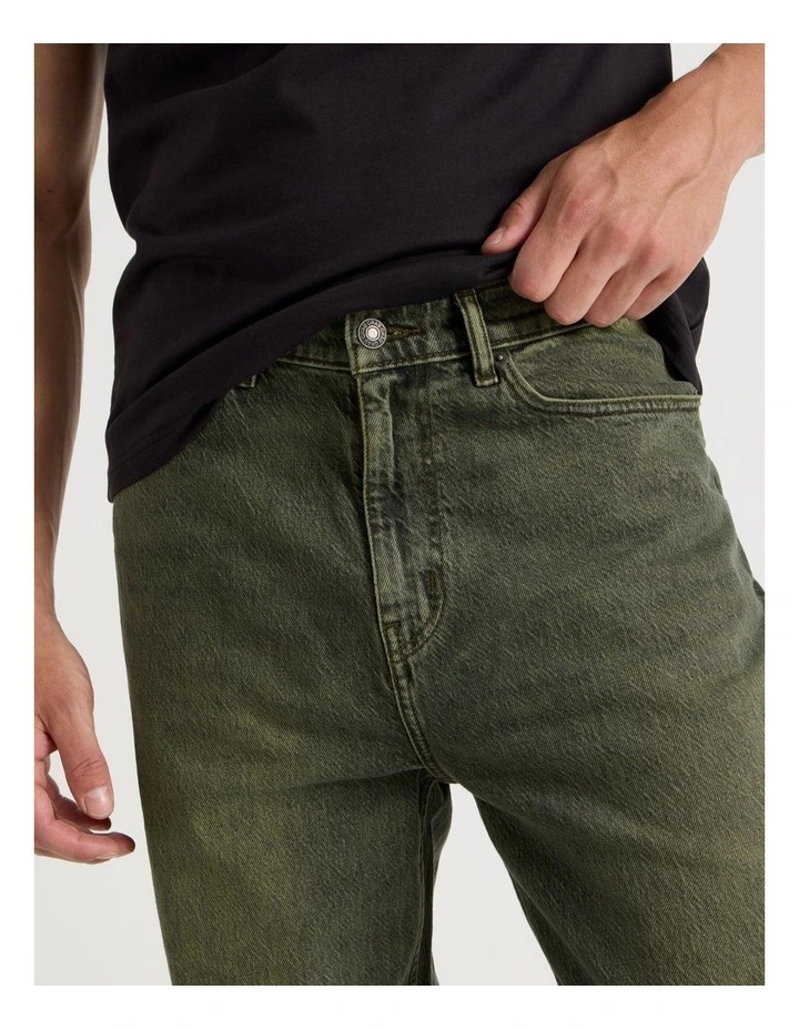Loose Wide Leg Green Tint Jeans in Green image 3