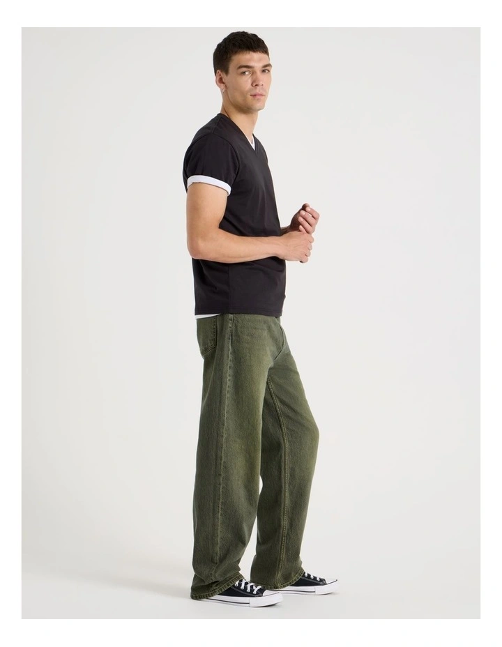 Loose Wide Leg Green Tint Jeans in Green image 4