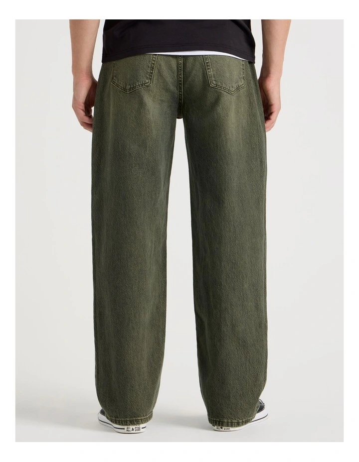 Loose Wide Leg Green Tint Jeans in Green image 5
