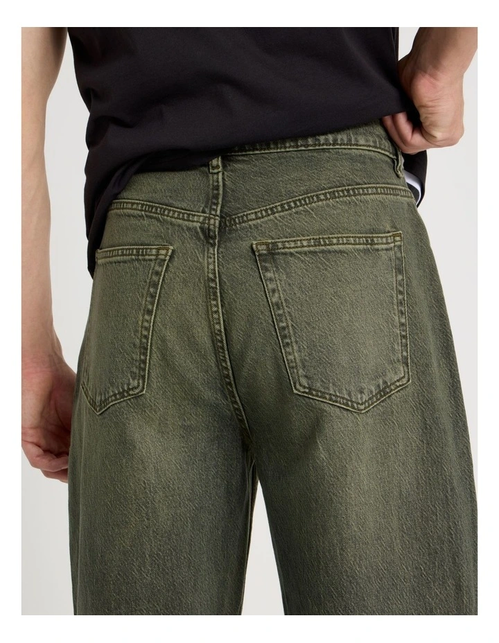 Loose Wide Leg Green Tint Jeans in Green image 6