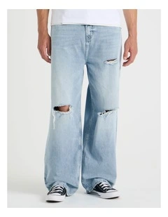 Loose Baggy Destroyed Jeans in Brt Blue