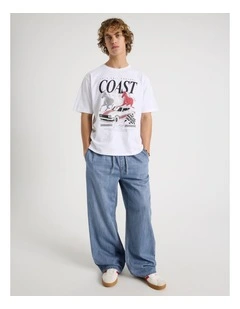 Lyocell Blend Elastic Waist Jeans in Mid Blues