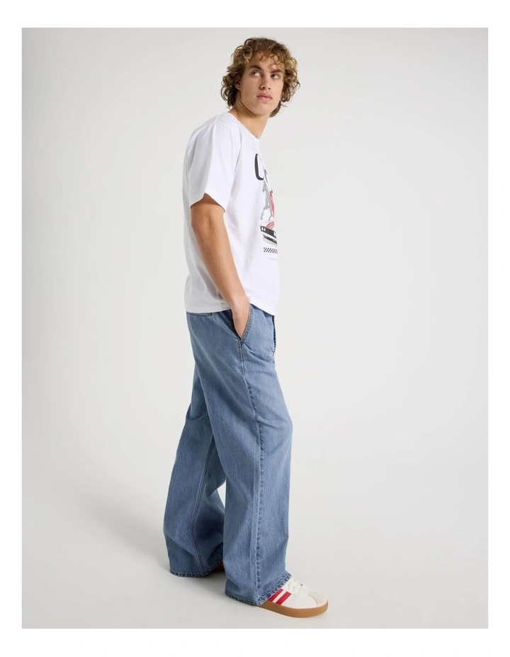 Lyocell Blend Elastic Waist Jeans in Mid Blues image 3