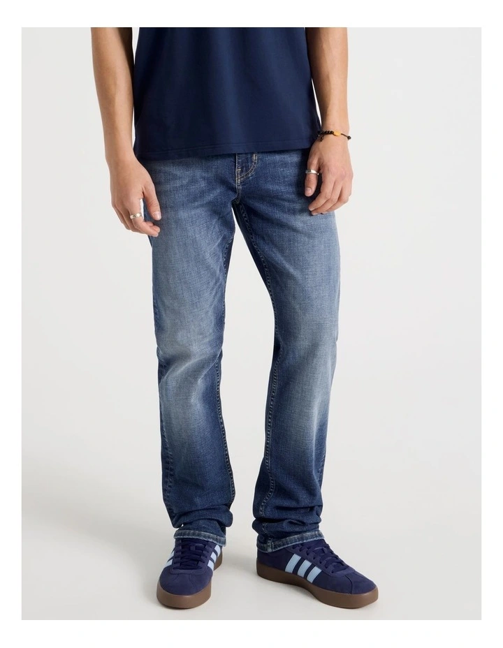 Slim Tapered Crosshatch Jeans in Mid Blues image 2