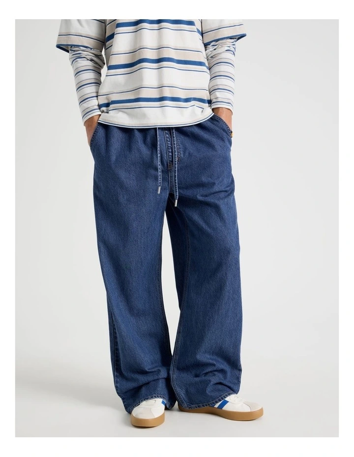 Lyocell Blend Elastic Waist Jeans in Bright Blue image 2