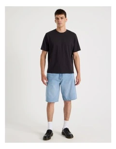 Relaxed Denim Shorts in Light Blue