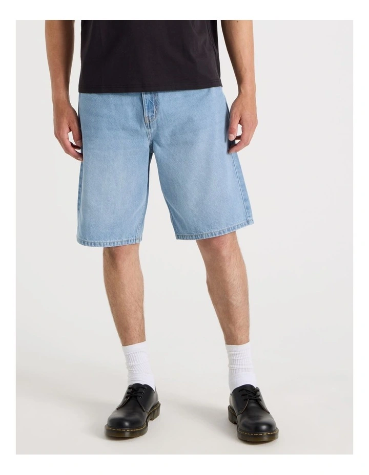 Relaxed Denim Shorts in Light Blue image 2