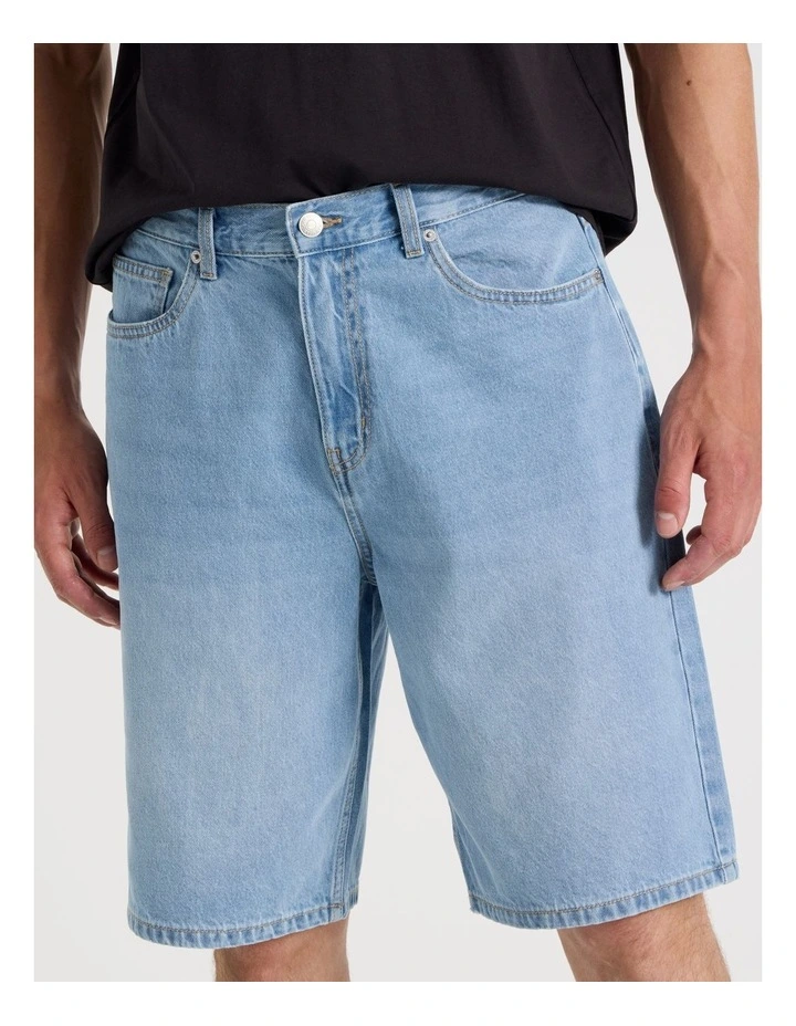 Relaxed Denim Shorts in Light Blue image 5