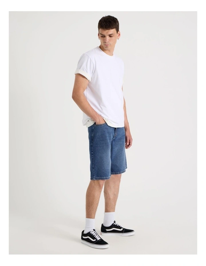 Relaxed Denim Shorts in Mid Blues image 1