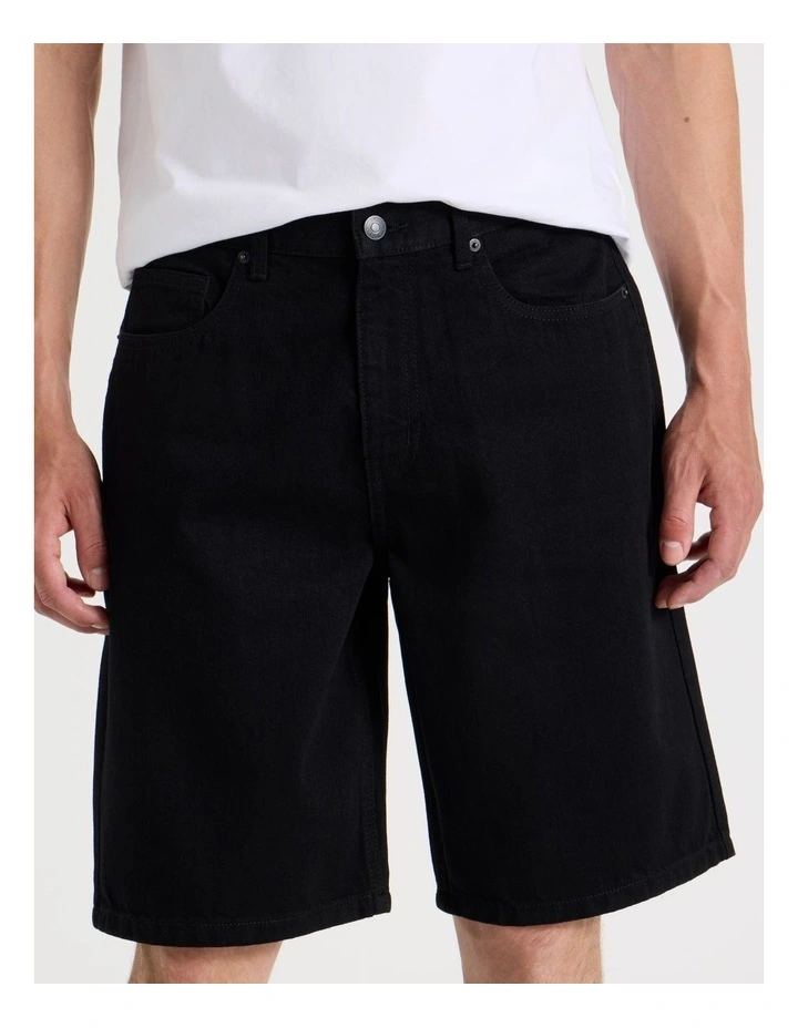 Relaxed Denim Shorts in Black image 4