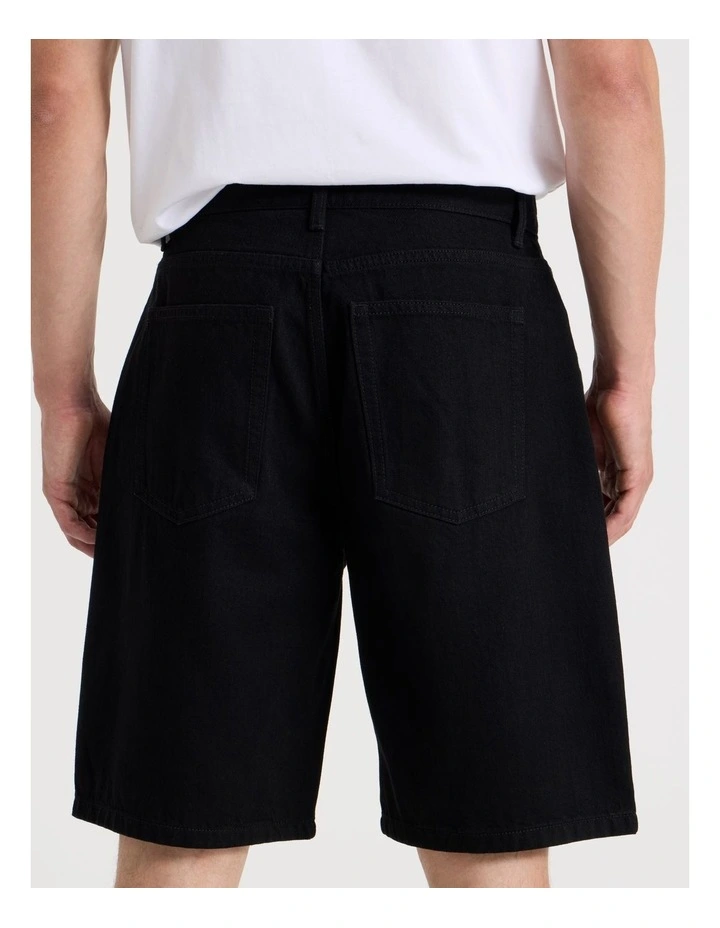 Relaxed Denim Shorts in Black image 7