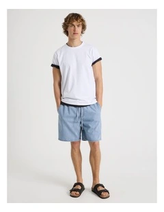 Lyocell Blend Elastic Waist Denim Shorts in Light Blue