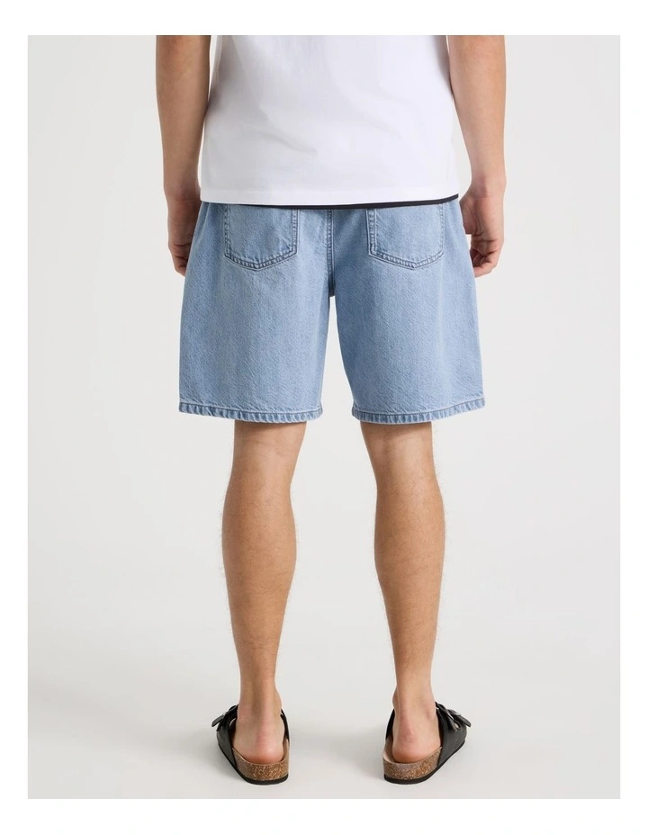 Lyocell Blend Elastic Waist Denim Shorts in Light Blue image 5