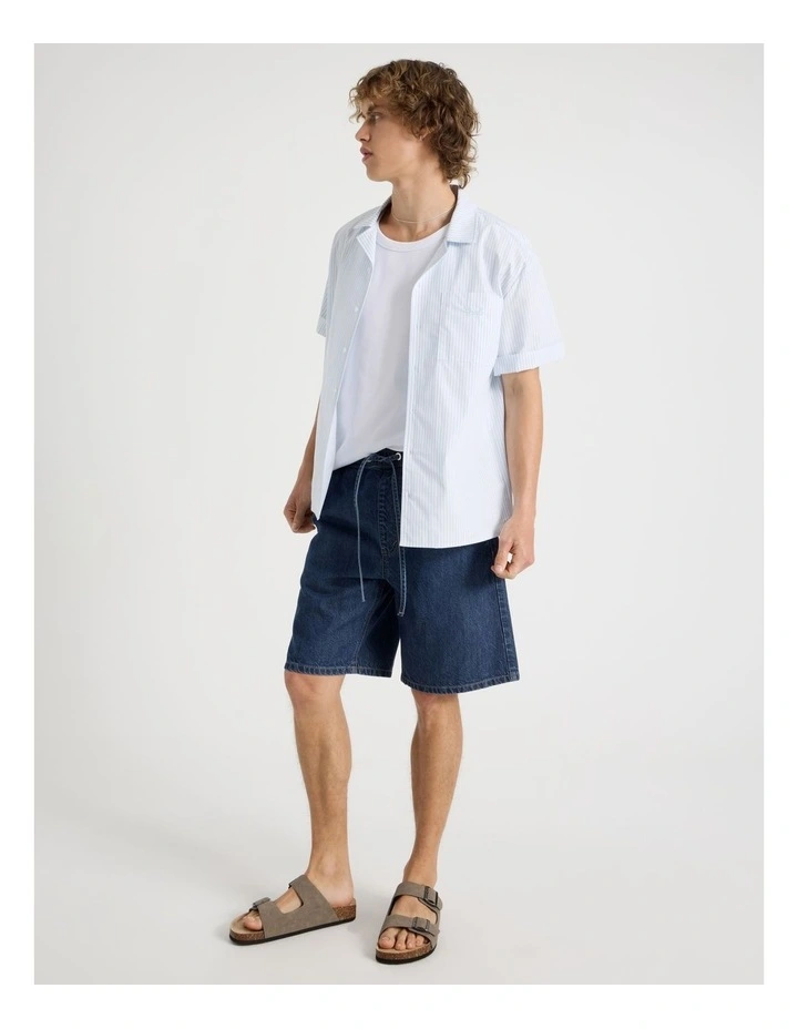 Lyocell Blend Elastic Waist Denim Shorts in Bright Blue image 1