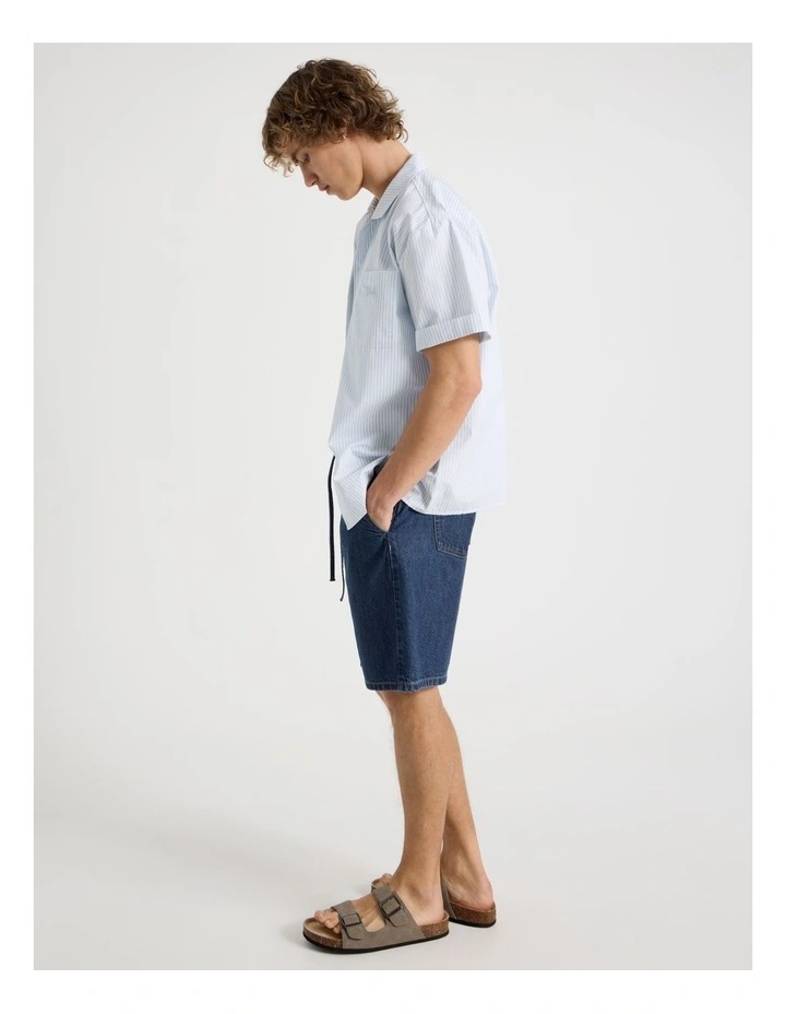 Lyocell Blend Elastic Waist Denim Shorts in Bright Blue image 3