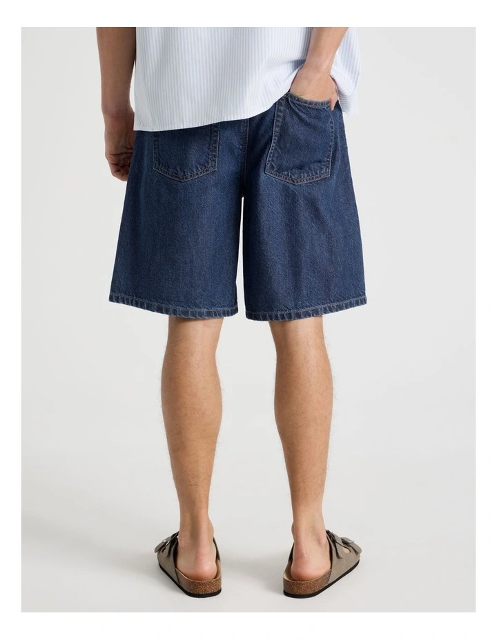 Lyocell Blend Elastic Waist Denim Shorts in Bright Blue image 5