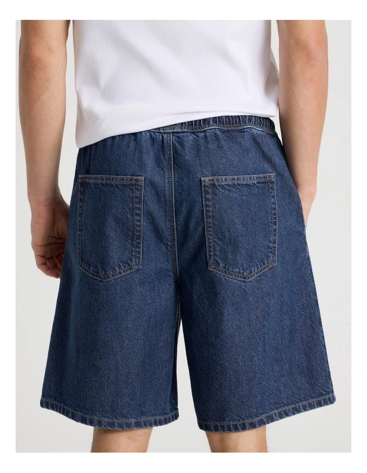 Lyocell Blend Elastic Waist Denim Shorts in Bright Blue image 6