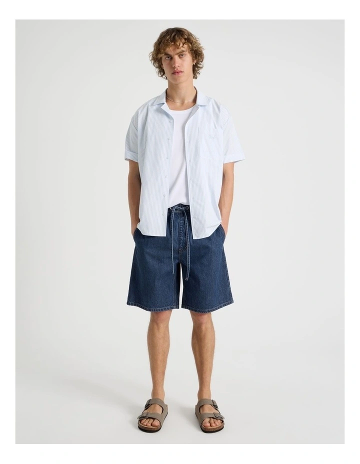 Lyocell Blend Elastic Waist Denim Shorts in Bright Blue image 7