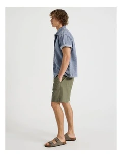 Elastic Waist Woven Shorts in Khaki