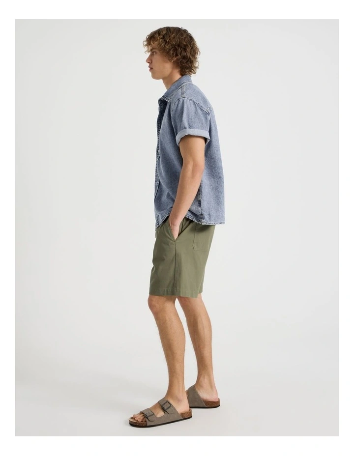 Elastic Waist Woven Shorts in Khaki image 1