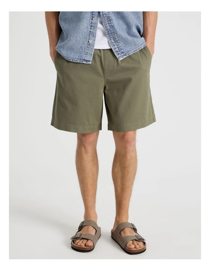 Elastic Waist Woven Shorts in Khaki image 2