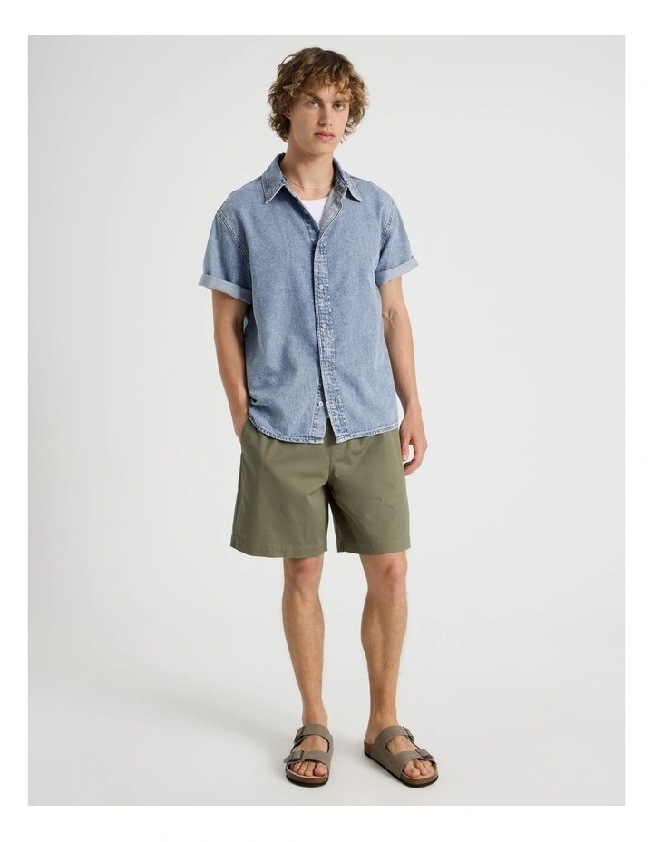 Elastic Waist Woven Shorts in Khaki image 3