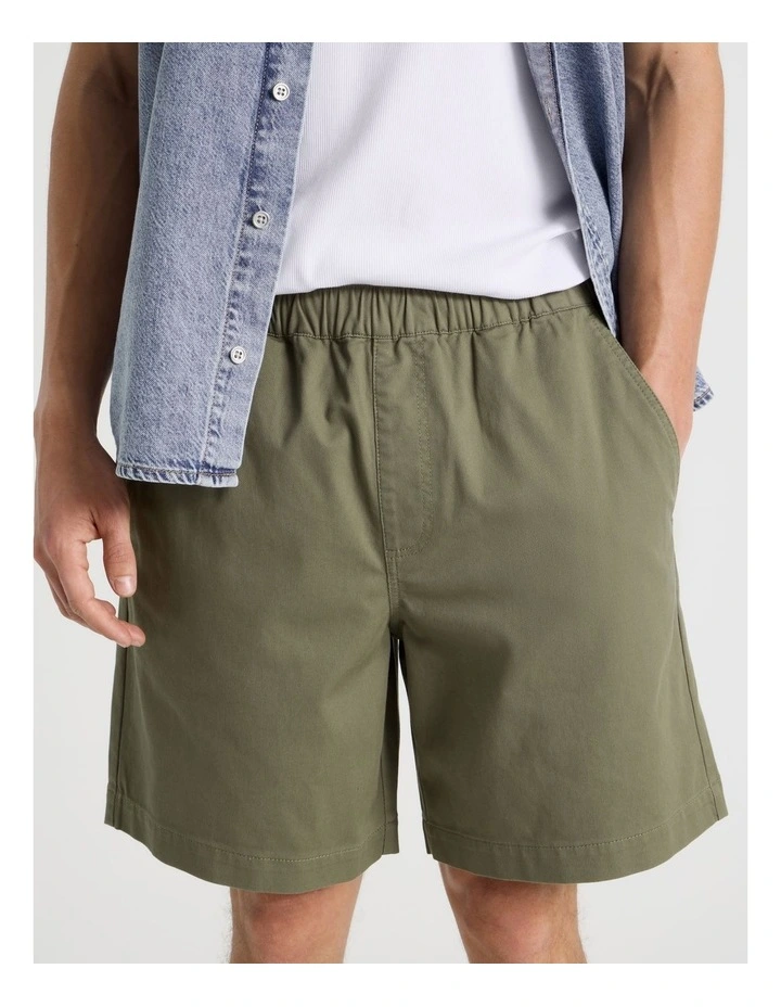Elastic Waist Woven Shorts in Khaki image 4