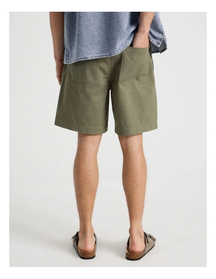 Elastic Waist Woven Shorts in Khaki image 5