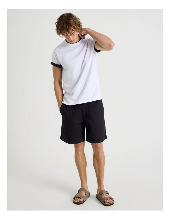 Elastic Waist Woven Shorts in Black image 1