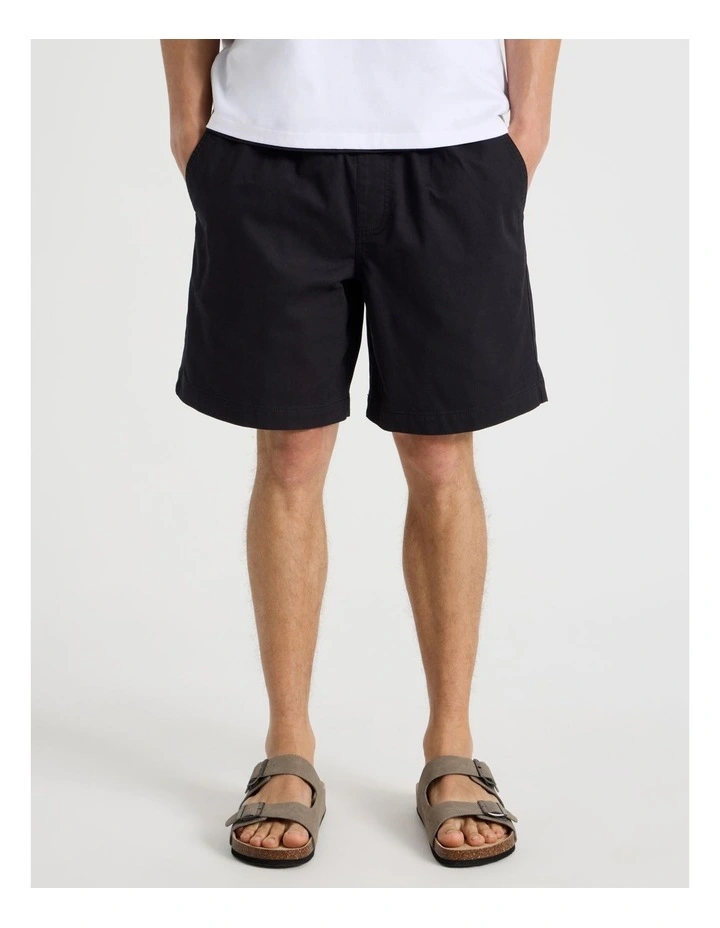 Elastic Waist Woven Shorts in Black image 2