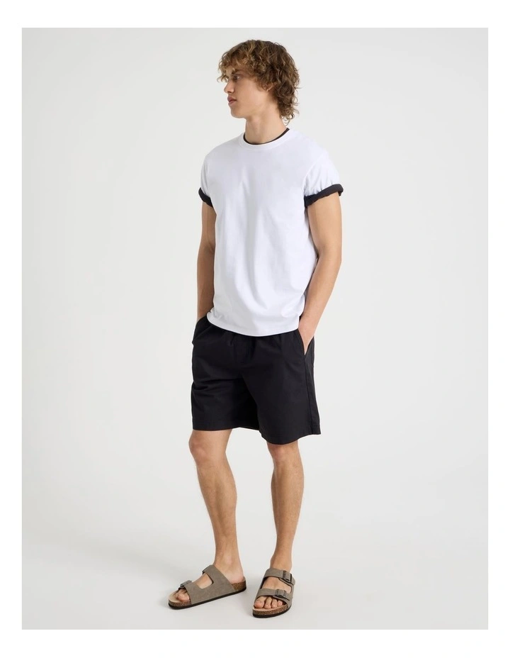 Elastic Waist Woven Shorts in Black image 3