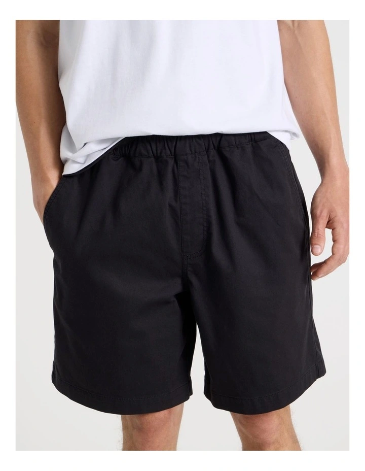 Elastic Waist Woven Shorts in Black image 4