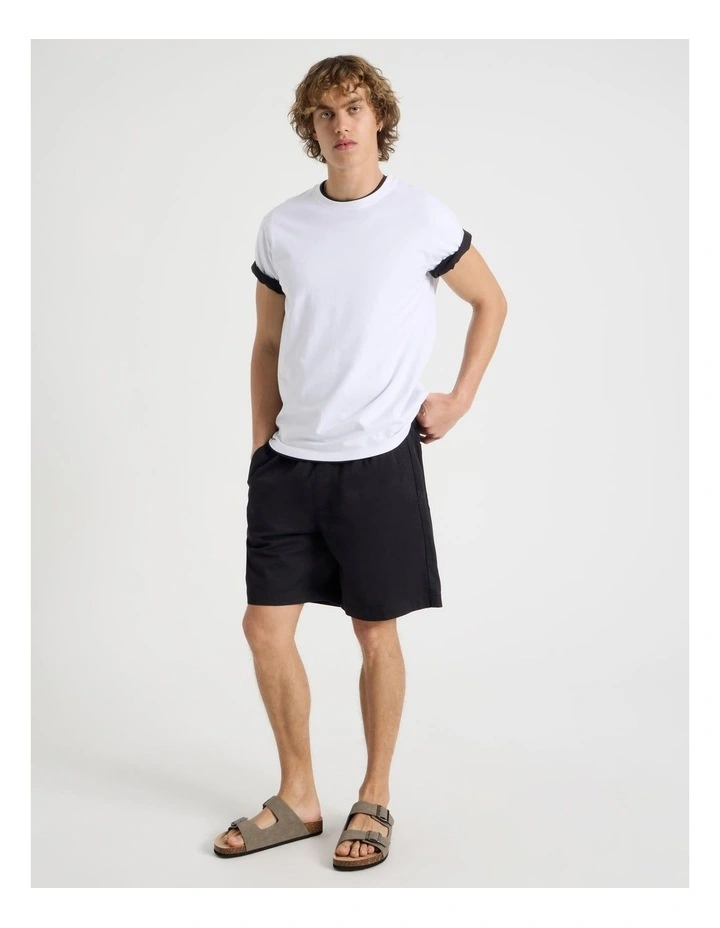 Elastic Waist Woven Shorts in Black image 7