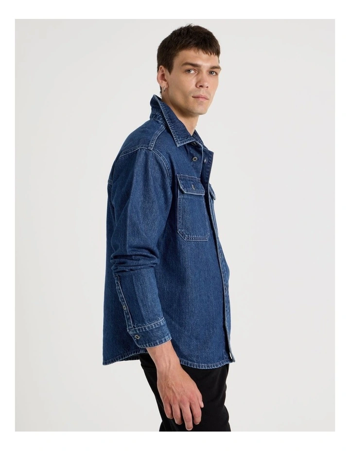 Denim Workwear Shirt in Mid Blues image 3