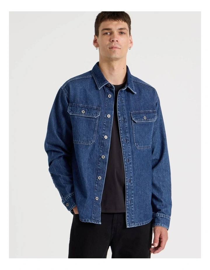 Denim Workwear Shirt in Mid Blues image 4