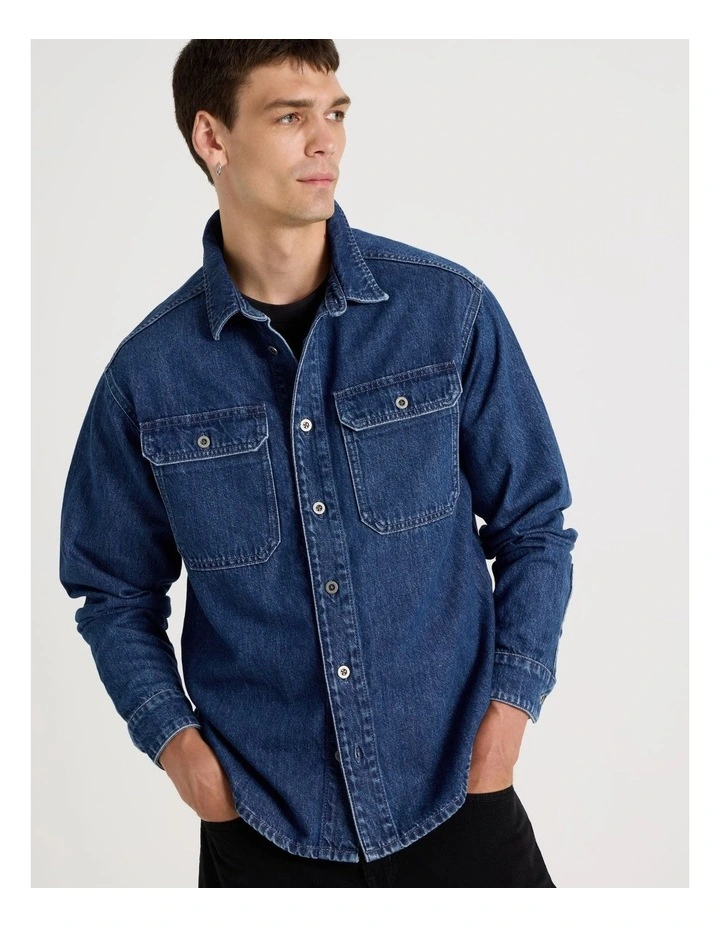 Denim Workwear Shirt in Mid Blues image 5