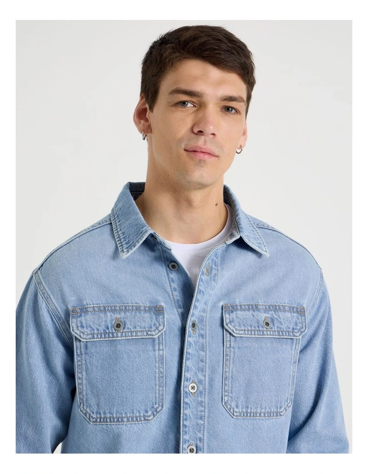 Denim Workwear Shirt in Light Blue image 3