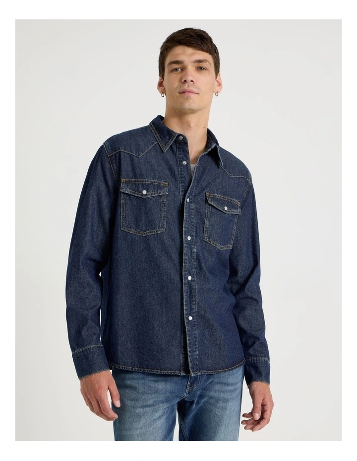 Denim Western Shirt in Dark Denim image 1