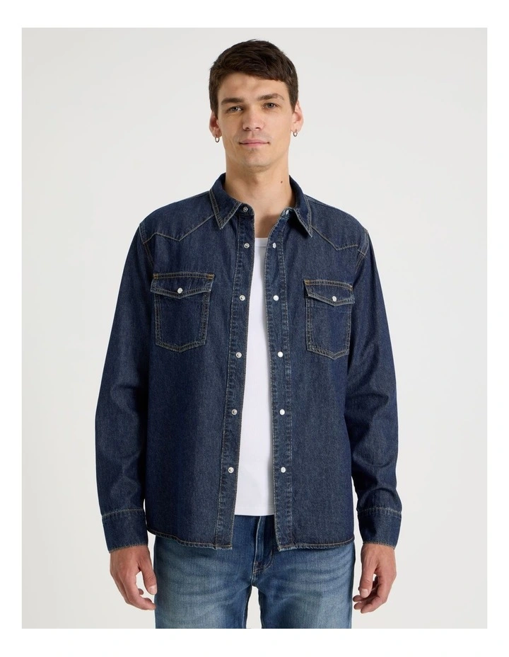 Denim Western Shirt in Dark Denim image 3