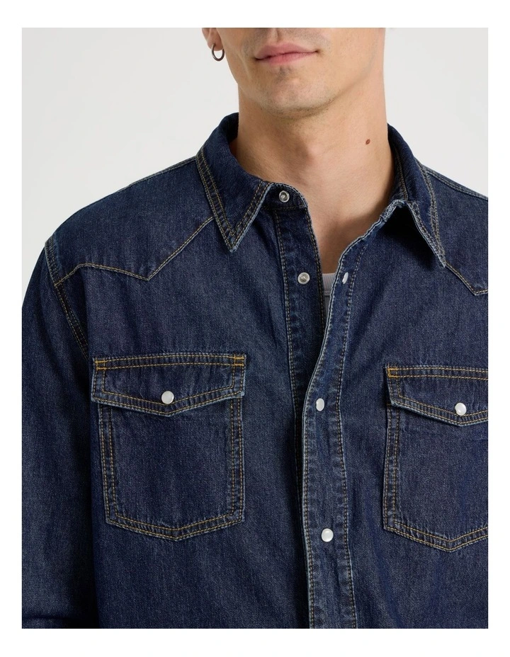 Denim Western Shirt in Dark Denim image 4
