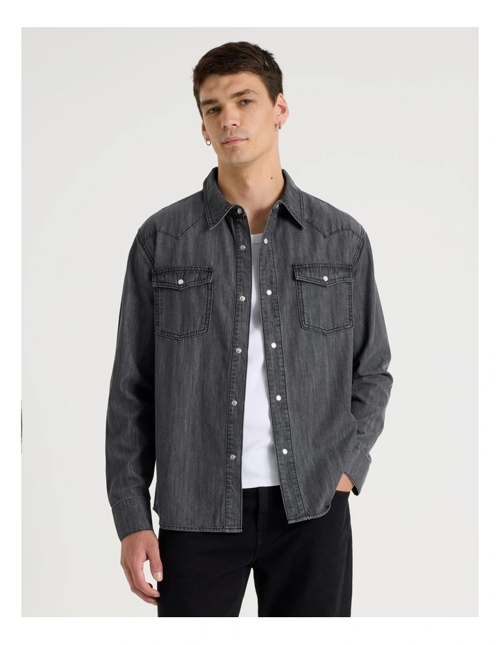 Denim Western Shirt in Charcoal image 1