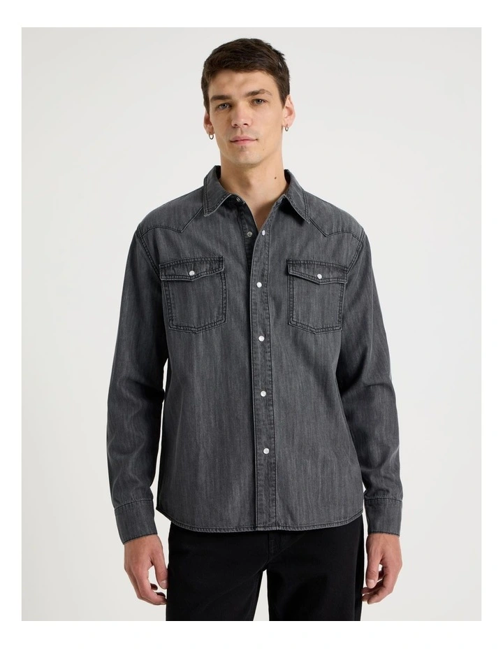 Denim Western Shirt in Charcoal image 4