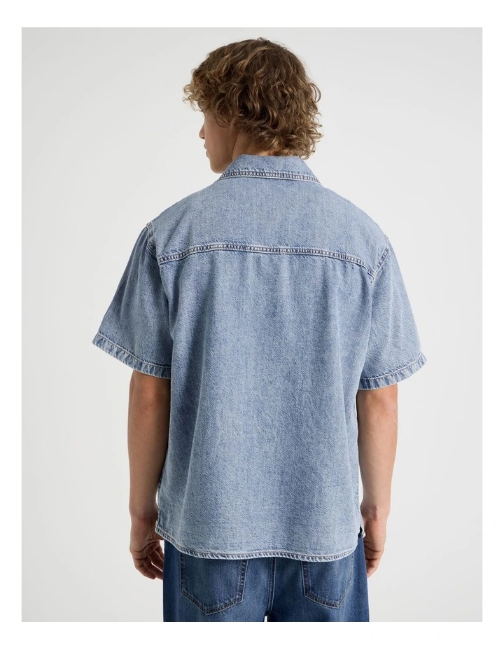 Lyocell Blend No Pocket Short Sleeve Denim Shirt in Light Blue image 6