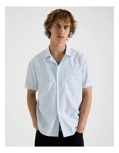 Embroidered Short Sleeve Stripe Shirt in Assorted