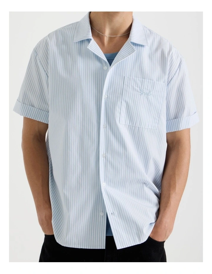 Embroidered Short Sleeve Stripe Shirt in Assorted image 7